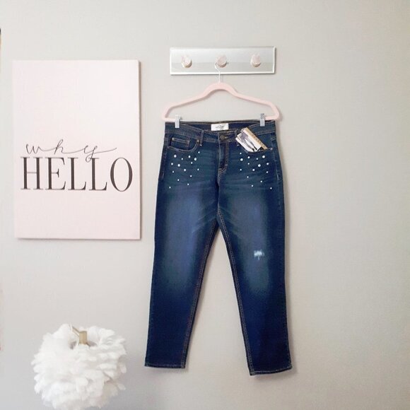 NWT Jordache blue denim pearl skinny boyfriend mid rise jeans, 10 - Picture 4 of 7